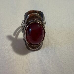 Elegant Silver and Red Stone Ring